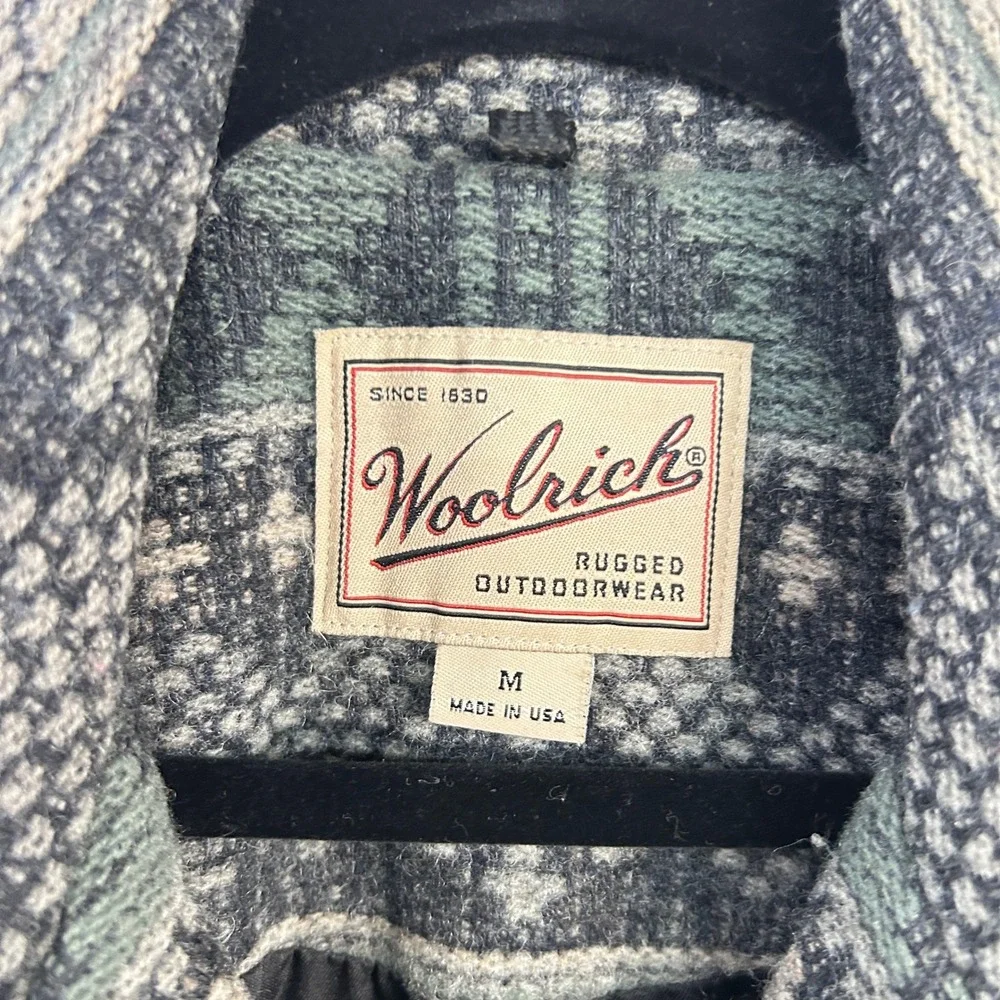 Vtg Woolrich Wool Aztec Southwestern Jacket Women M Made USA Sage Gray Chore